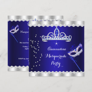 Quinceanera Party Royal Blue Tiara Masquerade Kaart