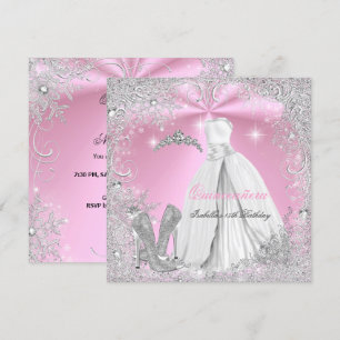 Quinceanera Party roze White Winter Snowflakes 2 Kaart