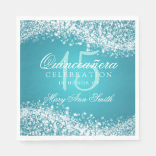 Quinceanera Party Sparkling Wave Turquoise Servet