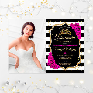Quinceanera Party with Photo - Pink Gold Black Kaart