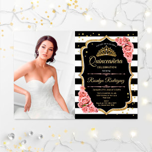 Quinceanera Party with Photo - Pink Gold Black Kaart