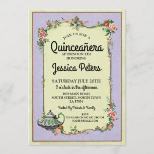 Quinceanera Party Wonderland Teapot Tea Invite Kaart