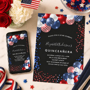 Quinceanera patriottische zwarte rode blauwe witte kaart