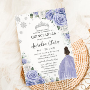 Quinceañera Periwinkle Paarse Witte Bloemen Winter Kaart