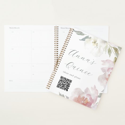 Quinceanera personnalisée Code QR floral rose rose (Devant avec enveloppe)