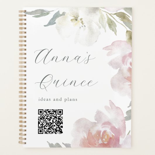Quinceanera personnalisée Code QR floral rose rose (Devant)