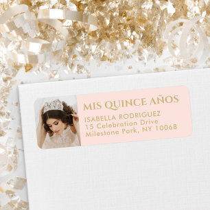 Quinceañera Photo Blush Pink & Gold Retouradres Etiket
