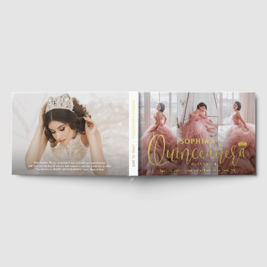 Quinceañera Photo Collage Modern Script Keepsake Gastenboek (Volledig)