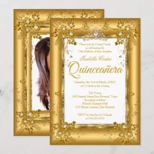 Quinceanera Photo Gold Diamond Tiara Party Kaart