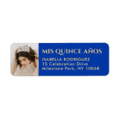 Quinceañera Photo Royal Blue & Gold Retouradres Etiket (Voorkant)