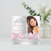 Quinceanera Pink Bow white Pearls Foto van Birthda Kaart (Staand voorkant)
