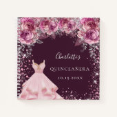 Quinceanera pink bugundy bloemetjesjurk notitieboek (Voorkant)