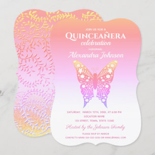 Quinceanera Pink Butterfly 15th Birthday Kaart