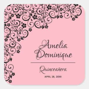 Quinceañera Pink en Black Vierkante Sticker