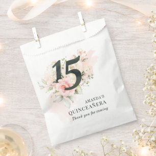 Quinceanera Pink Floral 15e verjaardag Blush Rusti Bedankzakje