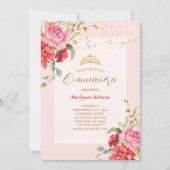 Quinceañera Pink Floral Gold Kaart (Voorkant)