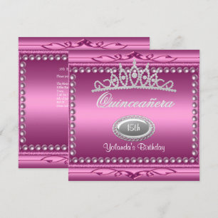 Quinceanera Pink Jewel Tiara Pearl 15e verjaardag Kaart