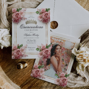 Quinceañera Pink Rose Gold Lijst 15e verjaardag Kaart