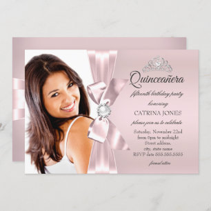 Quinceanera Pink Silver Diamond Bow parel Tiara Kaart