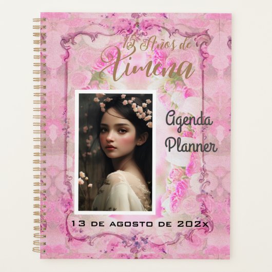 Quinceanera Planner/Agenda /Journal en Rosa y Oro Planner (Voorkant)