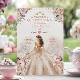 Quinceañera Princess Champagne en Blush Pink Kaart