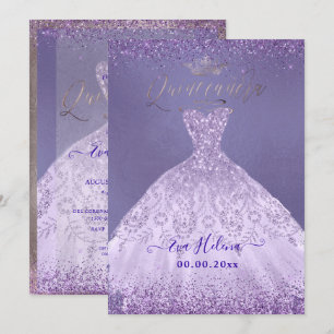 Quinceañera, Princess Dusty Paars Glitter Gown Kaart