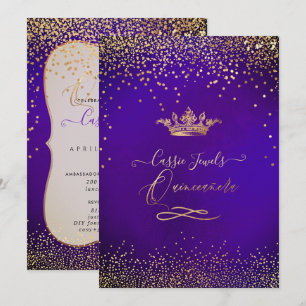Quinceanera Princess Faux Gold Confetti Violet Kaart