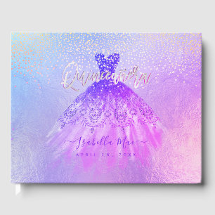 Quinceanera Princess Glitter Gown, Paars Violet Gastenboek