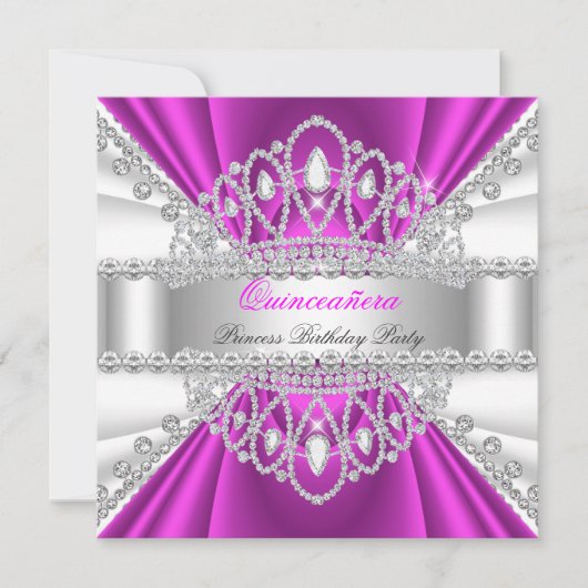 Quinceanera Princess Pink White Diamond Tiara Kaart (Voorkant)