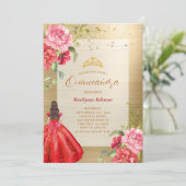 Quinceañera Princess Red Floral Kaart (Staand voorkant)