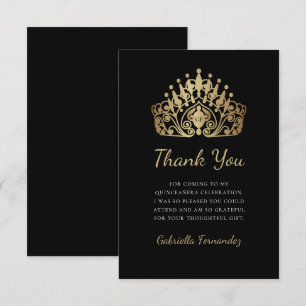 Quinceanera Princess Tiara Crown Monogram Bedankkaart