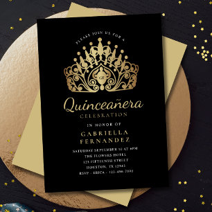 Quinceanera Princess Tiara Crown Zwart Goud Kaart