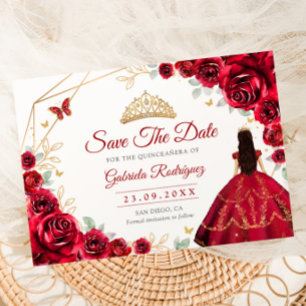 Quinceanera Prinses Rode Rozen Goud Save The Date