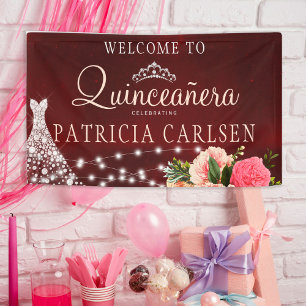 Quinceanera prinsessenjurk bordeauxrood bloem fees spandoek
