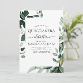 Quinceanera Printemps Botanique Vert Invitation (Debout devant)