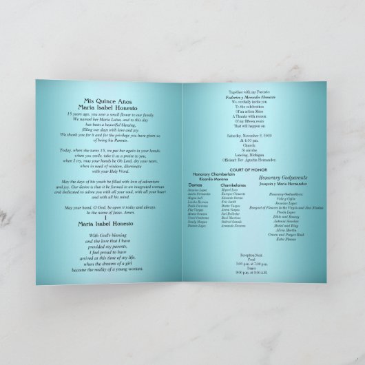 Quinceanera Programma Blauwgroen Aqua Cobalt Blauw (Binnen)