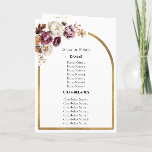 Quinceanera-programma's | Bourgondische Herfst Flo Programma (Achterkant)