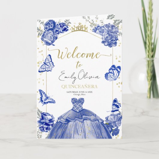 Quinceanera Programma's Royal Blue Jurk Bloemen Go (Voorkant)