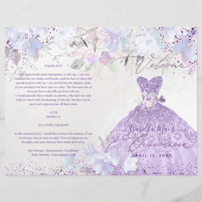 Quinceanera Programme H2 Dusty Lilac Purple Gown (Devant)