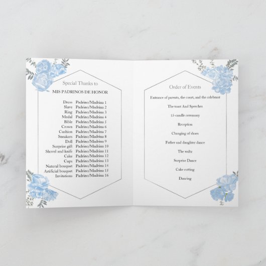 Quinceanera Programmes Dusty Blue Robe Papillon (Intérieur)