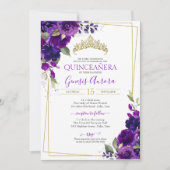 Quinceañera Purple Aquarelle Florale Invitation (Devant)