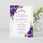 Quinceañera Purple Aquarelle Florale Invitation (Debout devant)