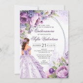 Quinceanera Purple Silver Floral Invitation (Devant)