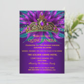 Quinceanera Purple Teal Blue Tiara Birthday Party Kaart (Staand voorkant)