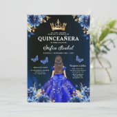 Quinceanera QR Code Royal Blue Butterfly Princess Kaart (Staand voorkant)