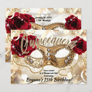 Quinceañera Quince Crème Gouden Maskerade Feest Kaart