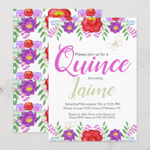 Quinceanera Quince Waterverf Bloem Roze Wit Kaart