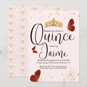 Quinceanera Quince Waterverf Butterflies Pink Red Kaart