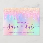 Quinceanera rainbow glitter roze behalve de datum briefkaart (Voorkant)