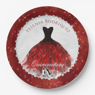 Quinceañera Red Diamond Sparkle Glam Papieren Bordje